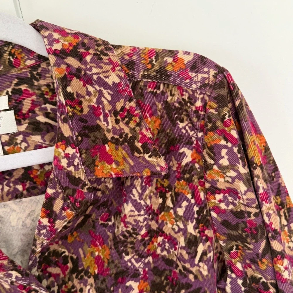 VTG Christopher‎ & Banks Blazer Corduroy Floral Snap Front Purple Petite Large